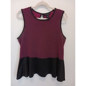 Ashley Stewart Pink Black Polka Dot Top Short Sleeve Size 18-20 Shirt Keyhole